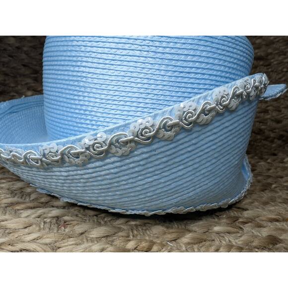 NEW! Deborah New York Light Blue Straw Derby Hat Fashion Church One Size main image 10